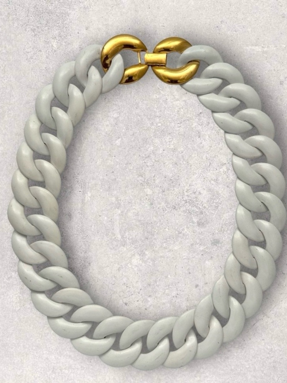 Vintage 1960s MONET White Enamel with Gold Plated Clasp Curb Chain Necklace